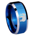 10mm Elephant Beveled Edges Blue 2 Tone Tungsten Men's Engagement Ring