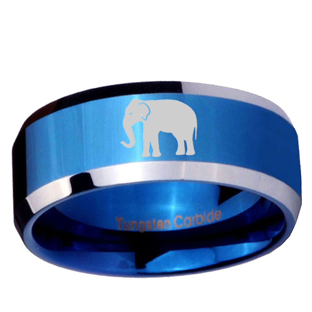 5MM Elephant Beveled Blue Tungsten Comfort Fit Ring