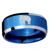 10mm Elephant Beveled Edge Blue 2 Tone Tungsten Ring