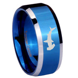 8mm Hammerhead Shark Beveled Edges Blue 2 Tone Tungsten Anniversary Ring