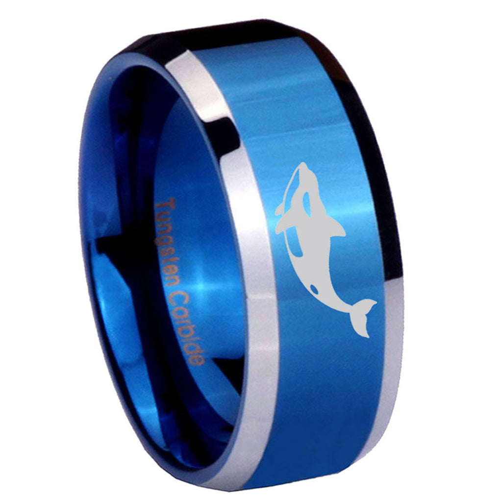 10mm Keller Whale Beveled Edges Blue 2 Tone Tungsten Men's Engagement Ring