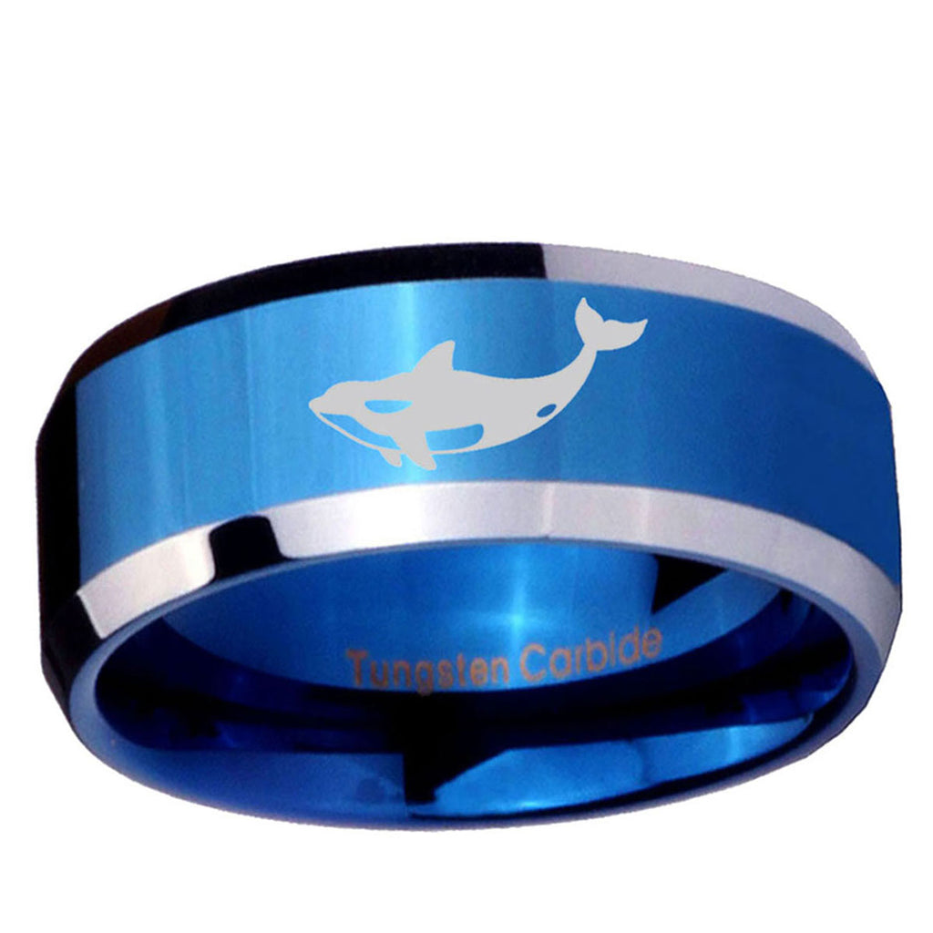 5MM Killer Whale Beveled Blue Tungsten Engravable Ring