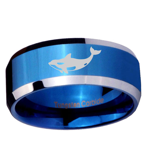 10mm Keller Whale Beveled Edge Blue 2 Tone Tungsten Ring