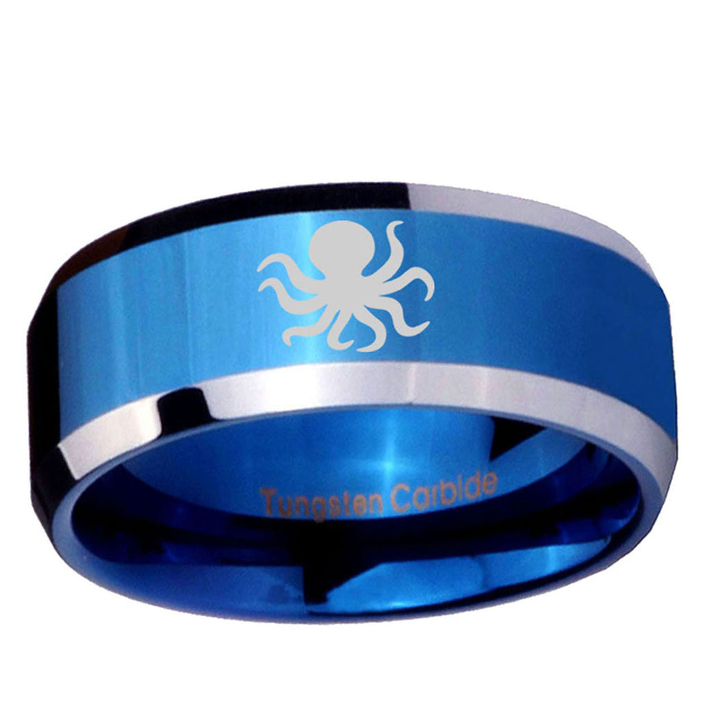 5MM Octopus Beveled Blue Tungsten Mens Promise Ring