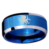 10mm Octopus Beveled Edge Blue 2 Tone Tungsten Ring