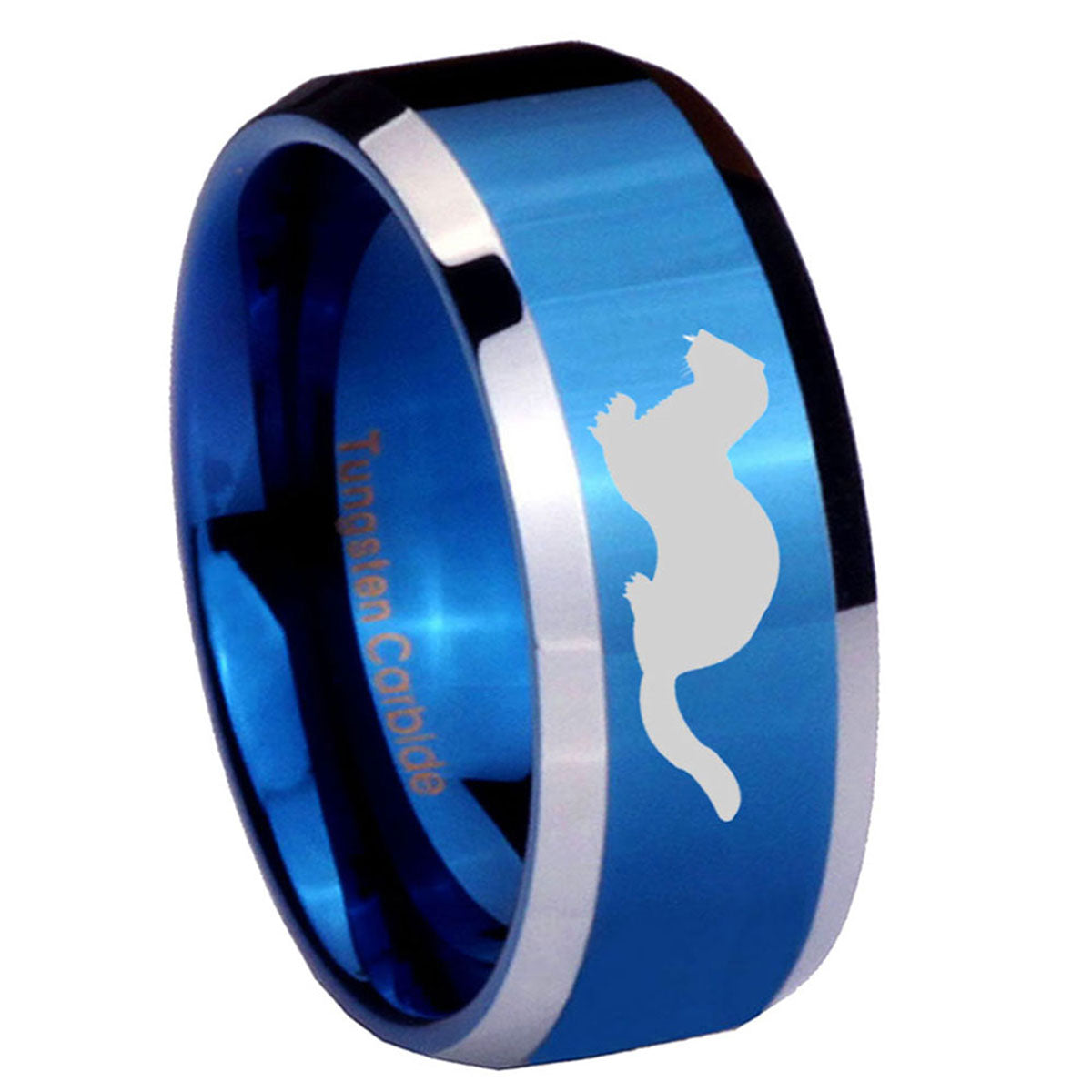 8MM Otter Beveled Blue Tungsten Engravable Ring