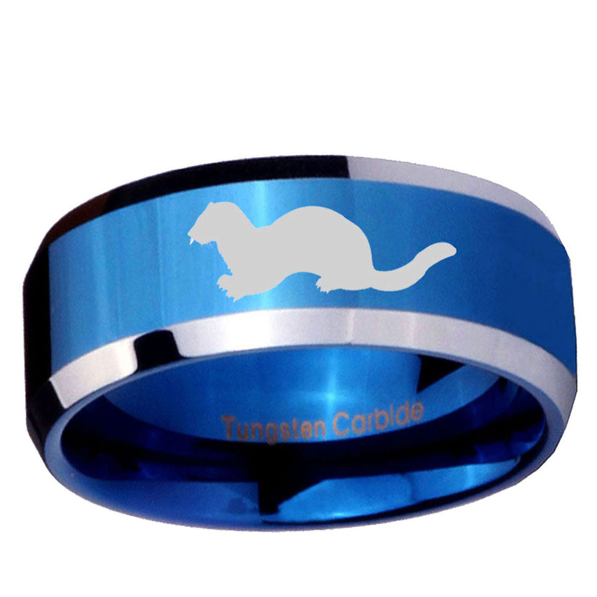 5MM Otter Beveled Blue Tungsten Engravable Ring