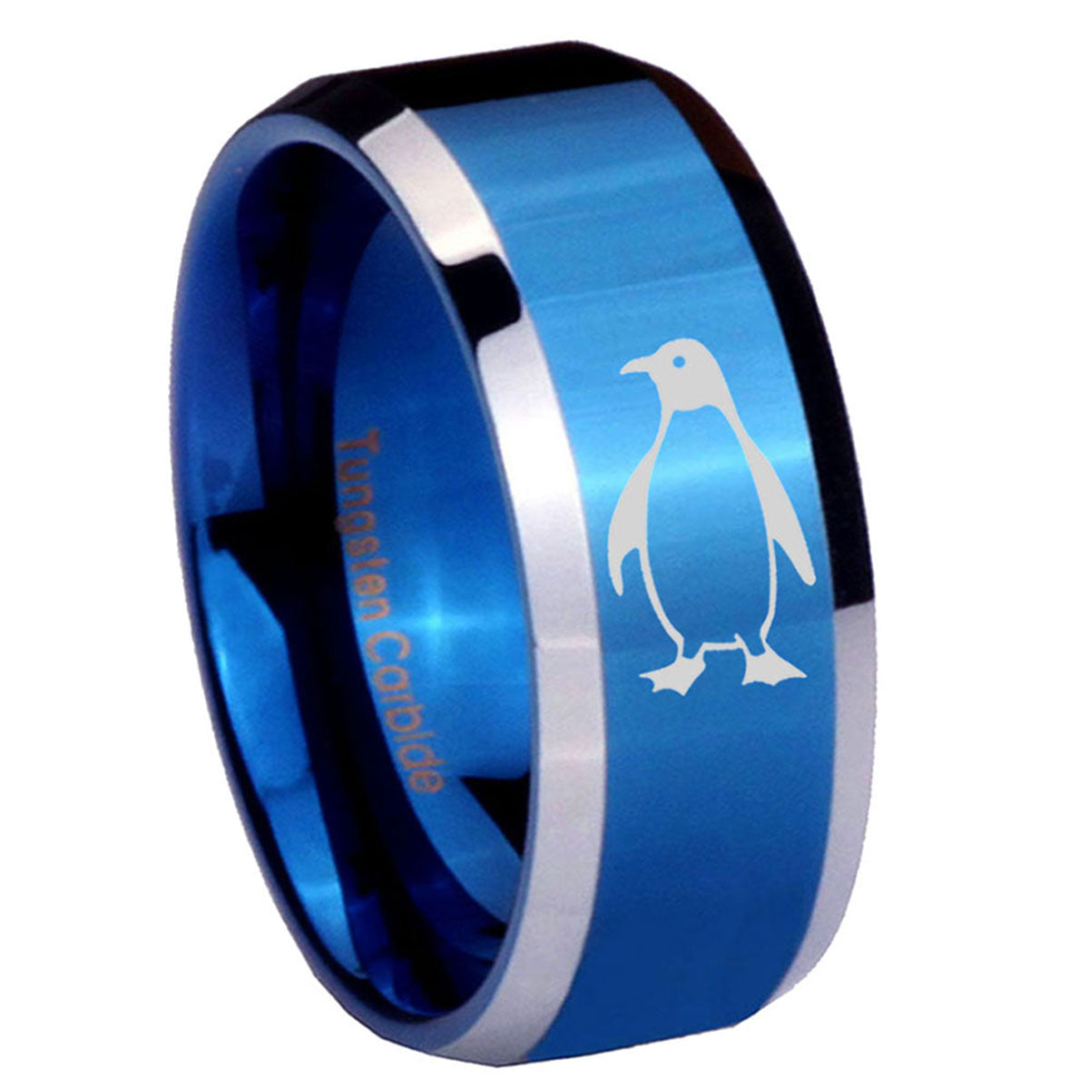8MM Penguin Beveled Blue Tungsten Male Wedding Band