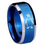 8mm Penguin Beveled Edges Blue 2 Tone Tungsten Anniversary Ring
