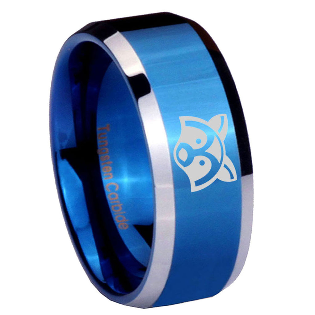 10mm Raccoon Animal Beveled Edges Blue 2 Tone Tungsten Men's Engagement Ring