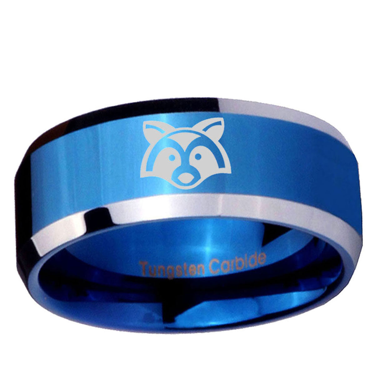 5MM Raccoon Beveled Blue Tungsten Wedding Band Men
