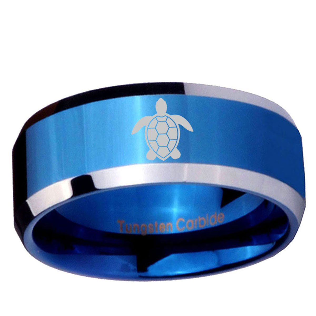 5MM Sea Turtle Beveled Blue Tungsten Mens Engagement Ring