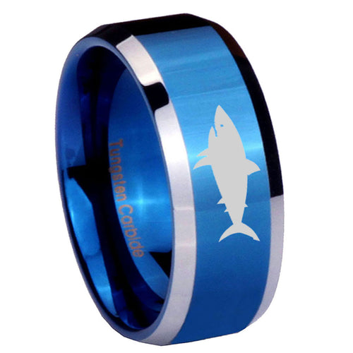 10mm Shark Beveled Edges Blue 2 Tone Tungsten Men's Engagement Ring