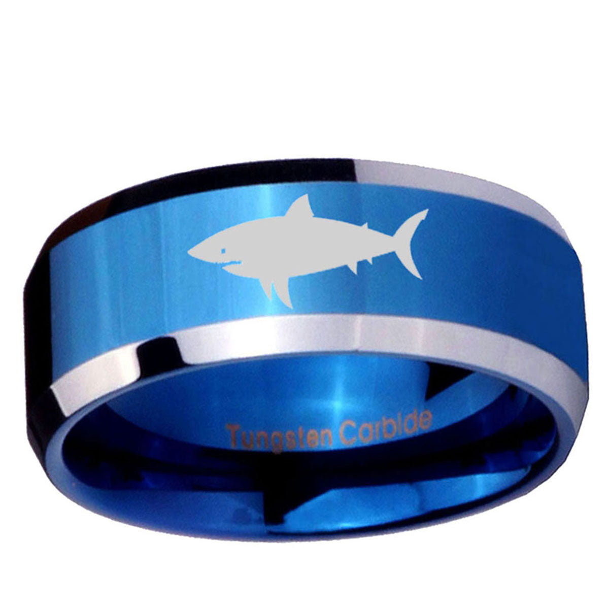 5MM Shark Beveled Blue Tungsten Wedding Rings