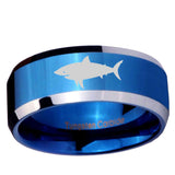 10mm Shark Beveled Edge Blue 2 Tone Tungsten Ring