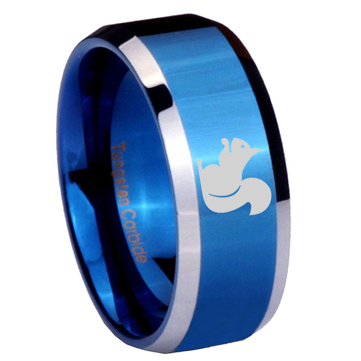 8MM Squirrel Beveled Blue Tungsten Engravable Ring