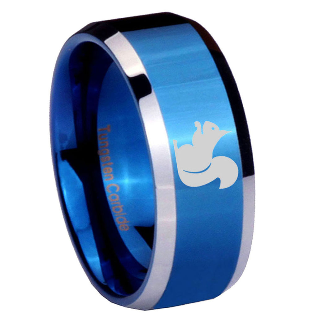10mm Squirrel Beveled Edges Blue 2 Tone Tungsten Men's Engagement Ring