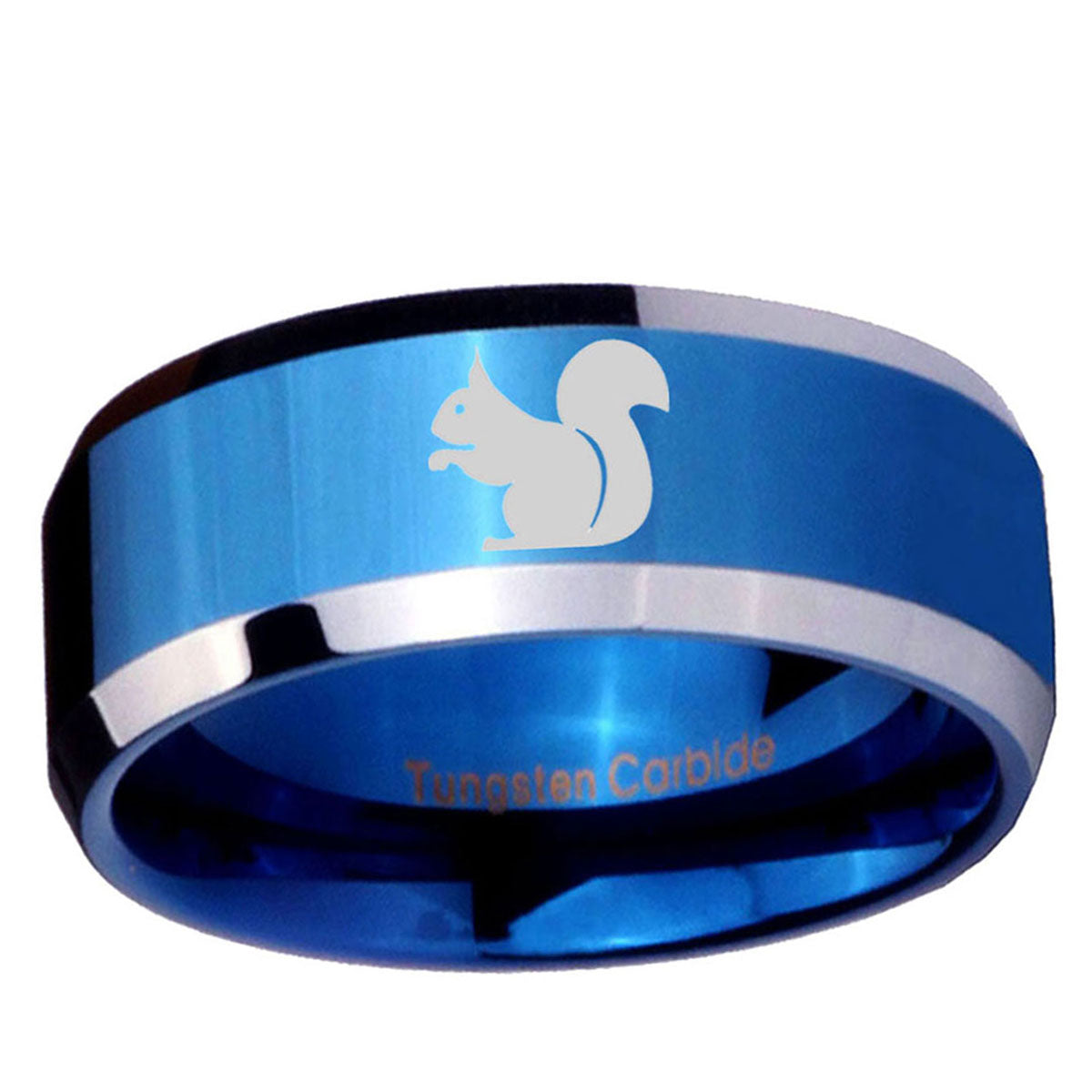 10mm Squirrel Beveled Edge Blue 2 Tone Tungsten Ring