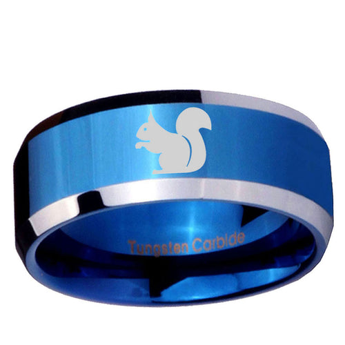 10mm Squirrel Beveled Edge Blue 2 Tone Tungsten Ring