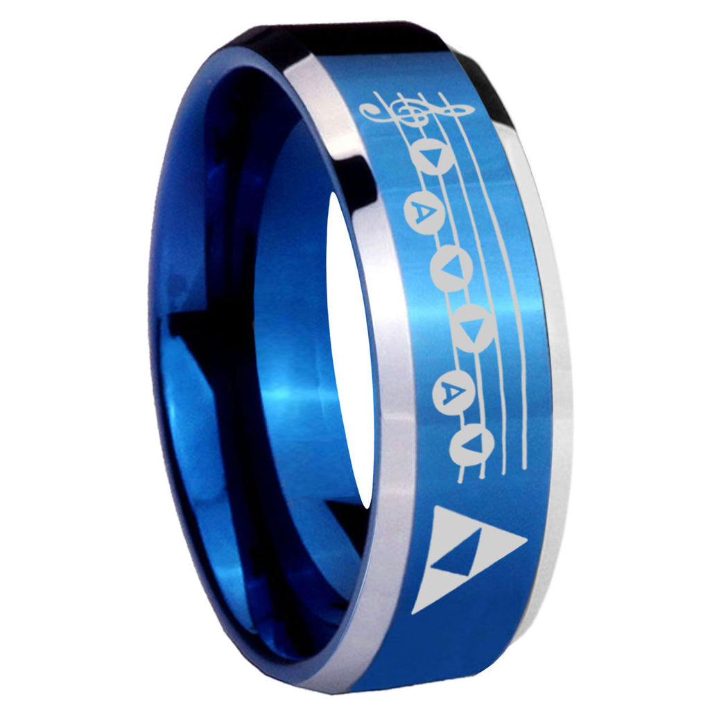 8MM Ocarina Songs Zelda Beveled Blue Tungsten Wedding Band