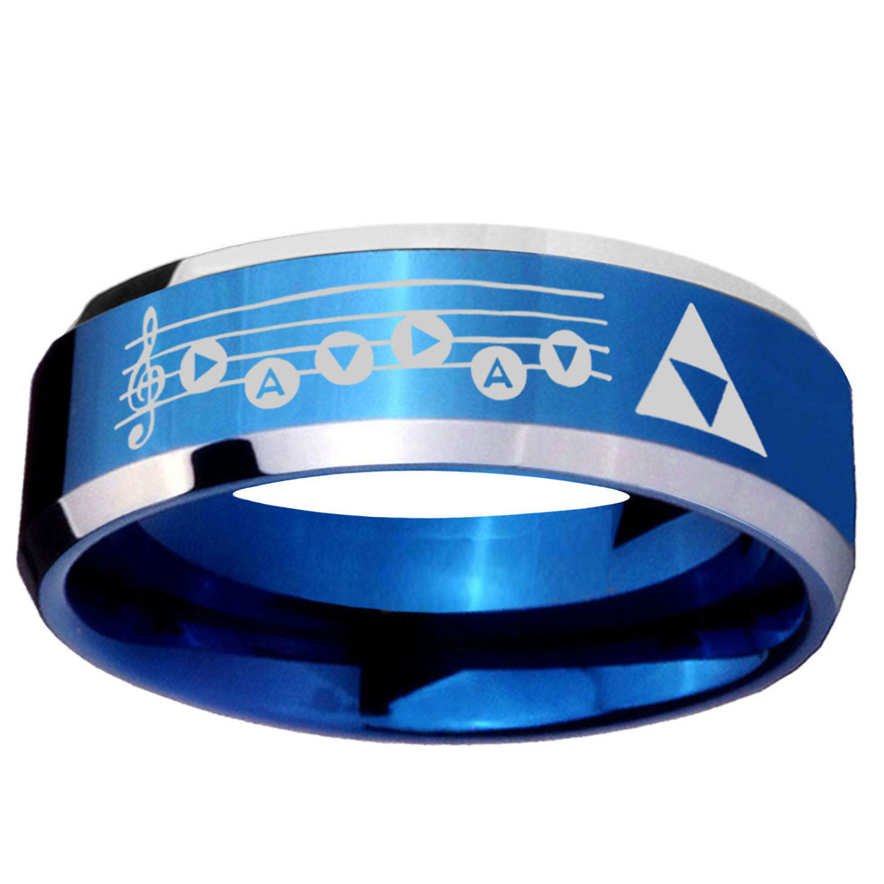 5MM Ocarina Songs Zelda Beveled Blue Tungsten Wedding Band