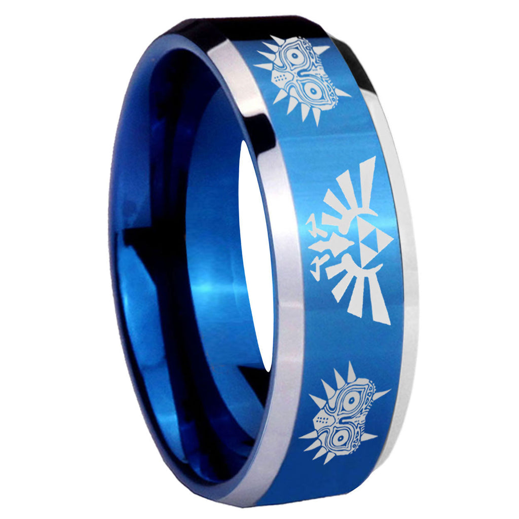 8MM Zelda Majora's Mask Beveled Blue Tungsten Wedding Band