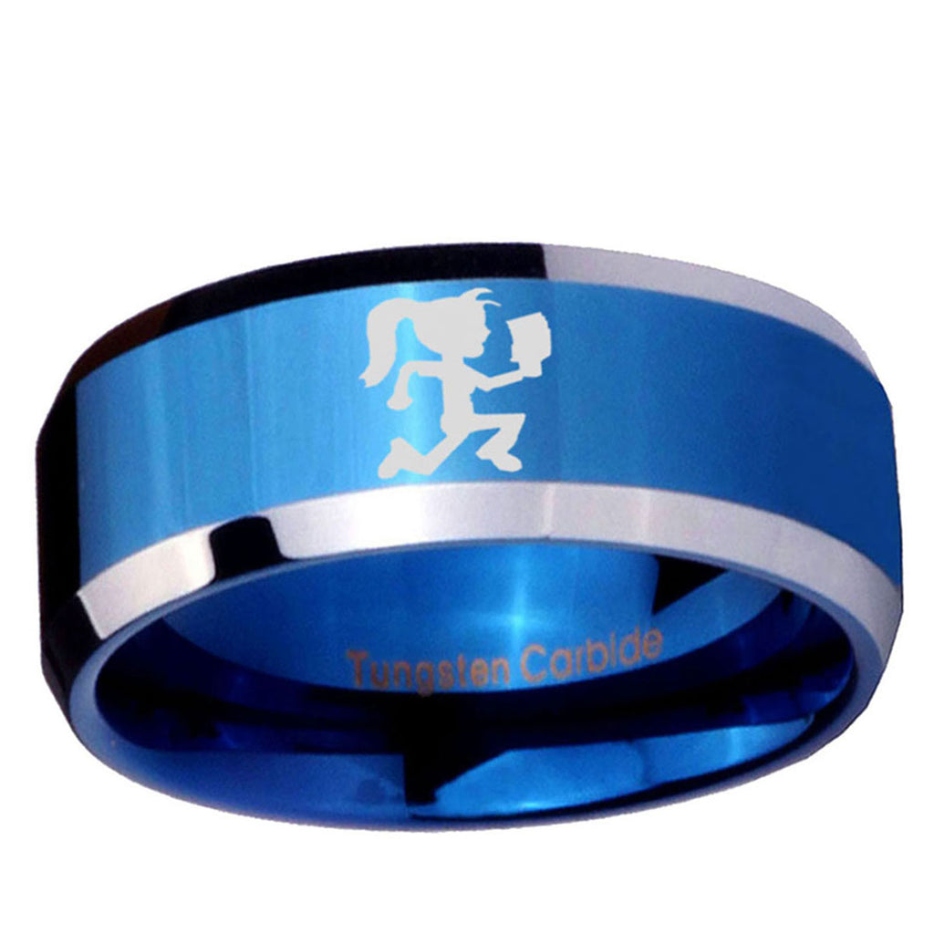 10mm Hatchet Woman Beveled Edge Blue 2 Tone Tungsten Ring