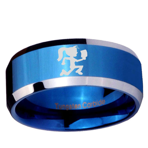 10mm Hatchet Woman Beveled Edge Blue 2 Tone Tungsten Ring