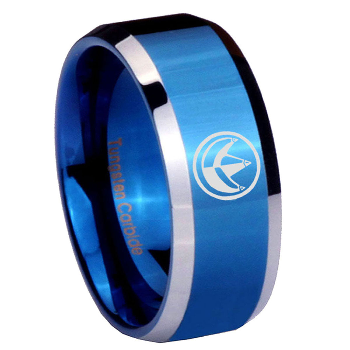 10mm Green Ranger Power Beveled Edges Blue 2 Tone Tungsten Men's Engagement Ring