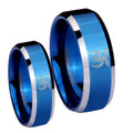 Masonic Shriners Beveled Blue 2 Tone Tungsten Wedding Set Rings
