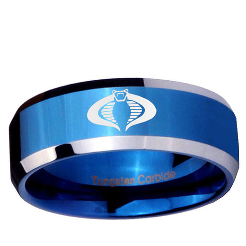10mm Cobra Beveled Edge Blue 2 Tone Tungsten Ring