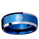 5, 8mm Lost Dharma Beveled Edge Blue 2 Tone Tungsten Carbide Custom Ring for Men