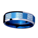 10mm-Multiple-Crosses-Beveled-Edges-Blue-2-Tone-Tungsten-Carbide-Engraved-Ring