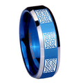 8MM Multiple Celtic Beveled Blue Tungsten Mens Ring