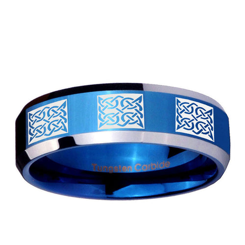 10mm Multiple Crosses Beveled Edge Blue 2 Tone Tungsten Ring