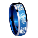 10mm Multiple Dragon Celtic Beveled Edges Blue 2 Tone Tungsten Men's Bands Ring