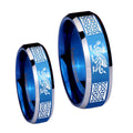 Multiple Dragon Celtic Beveled Blue 2 Tone Tungsten Bridal Set Ring