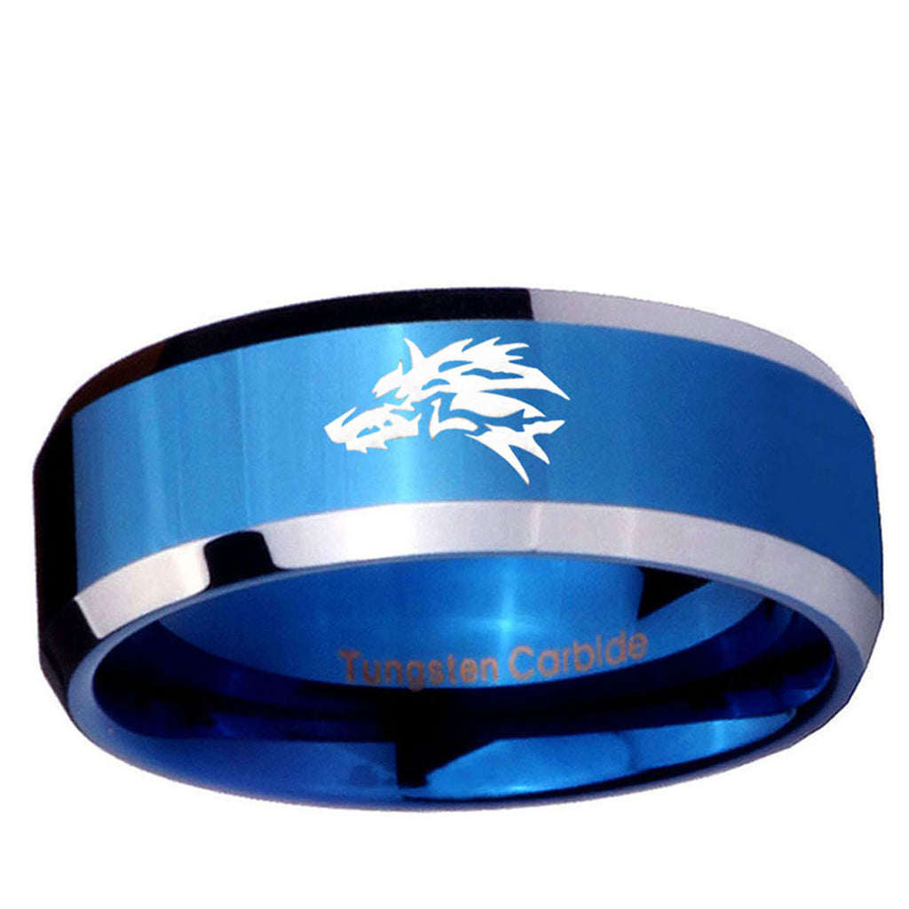 5MM Wolf Beveled Blue Tungsten Promise Ring