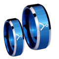 Stargate Beveled Edges Blue 2 Tone Tungsten Mens Band Set