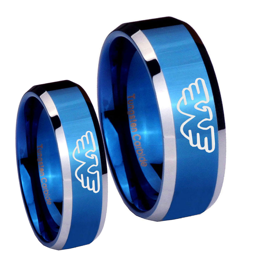 Waylon Jennings Beveled Blue 2 Tone Tungsten Bridal Set Rings