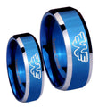 Waylon Jennings Beveled Blue 2 Tone Tungsten Bridal Set Rings