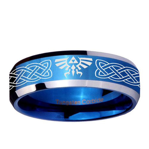 10mm Celtic Zelda Beveled Edge Blue 2 Tone Tungsten Mens Engagement Ring