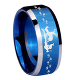 8mm Deer Hunting Beveled Edges Blue 2 Tone Tungsten Mens Ring Engraved