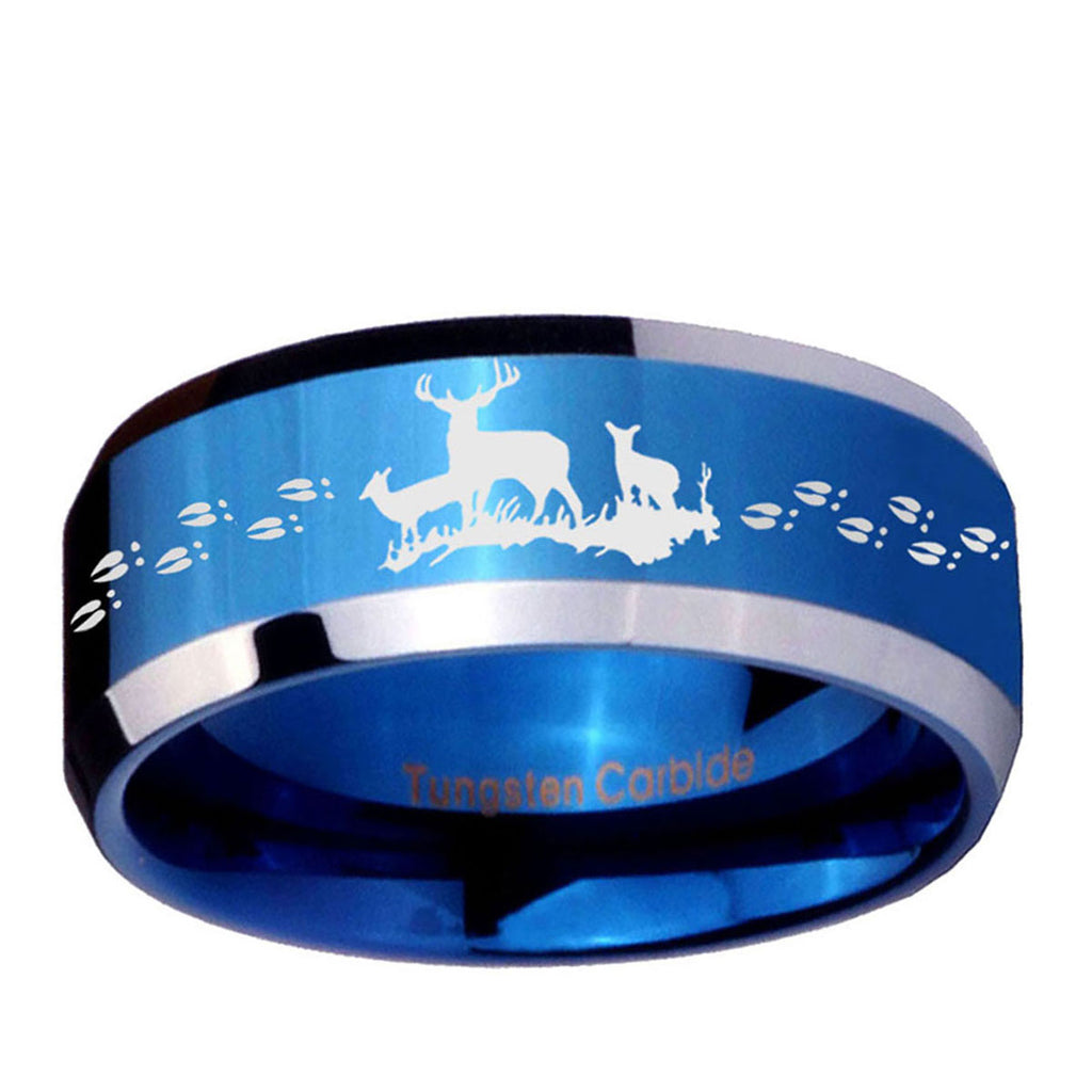 10mm Deer Hunting Beveled Edge Blue 2 Tone Tungsten Ring