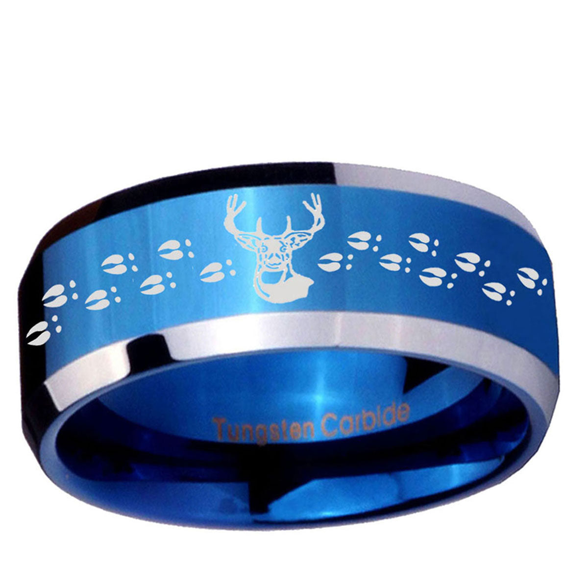 10mm Deer Antler Beveled Edge Blue 2 Tone Tungsten Ring