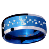 5, 8mm Deer Antler Beveled Edge Blue 2 Tone Tungsten Ring