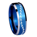 8MM Baseball Stitch Beveled Blue Tungsten Personalized Ring
