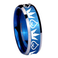 10mm Hearts and Crowns Beveled Edges Blue 2 Tone Tungsten Mens Promise Ring