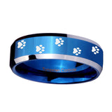 10mm-Paw-Print-Beveled-Edges-Blue-2-Tone-Tungsten-Carbide-Mens-Wedding-Band