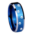 8MM Paw Print Beveled Blue Tungsten Wedding Band For Men